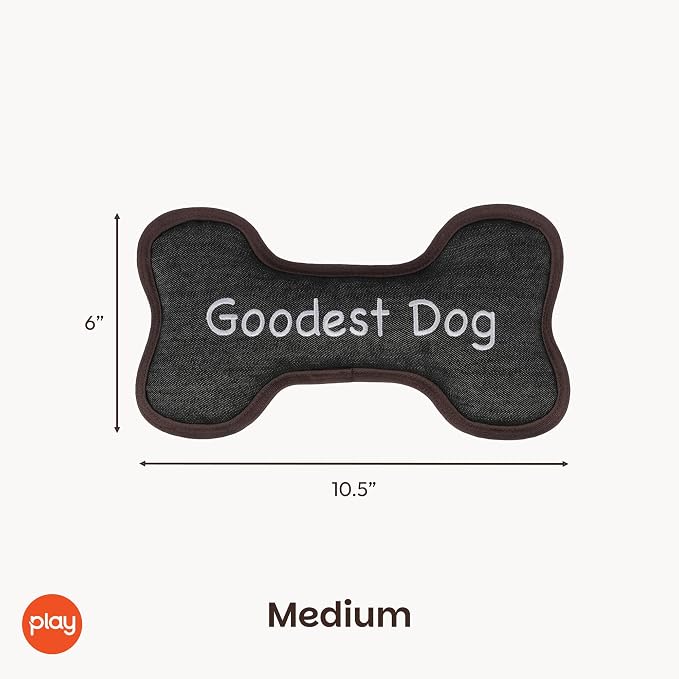 P.L.A.Y. Stuffed Dog Toys, ECO Bones - Extra Durable Squeaker Chew Toy, Great for Teething Puppies & Small, Medium, Large Dog Breeds - Machine Washable, Recycled Materials (Urban Denim, Medium)