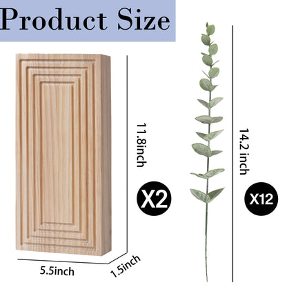 FancyPlus Wooden Wall Planter Vase, 2 Pack Natural Wood Hanging Vases with Fake Eucalyptus for Indoor Modern Boho Farmhouse Wall Art Decor for Home Indoor Kitchen Modern Farmhouse Bathroom