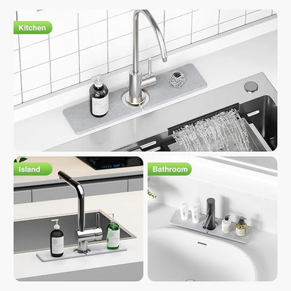 15.8" x 4" Stone Faucet Mat for Kitchen Sink, Quick Drying Diatomite Sink Tray