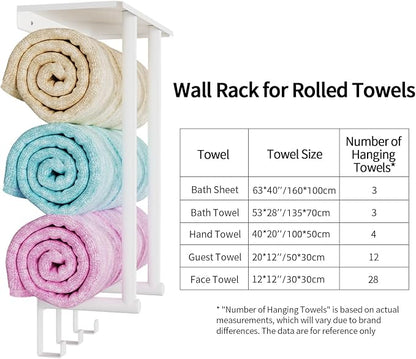 Towel Rack with Shelf and 3 Hooks, Bethom Towel Holders for Bathroom Wall Mounted, Metal White Towel Racks can Hold 3 Large Bath Sheets Blanket