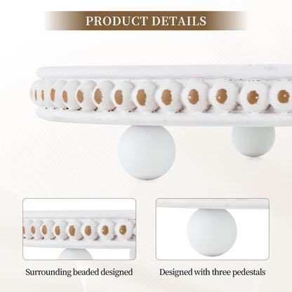 Hanobe Decorative Tray for Home Decor: Round Coffee Table Trays for Ottoman Living Room 12" Beaded Rustic Wooden Farmhouse Centerpiece for Dining Room Kitchen Counter