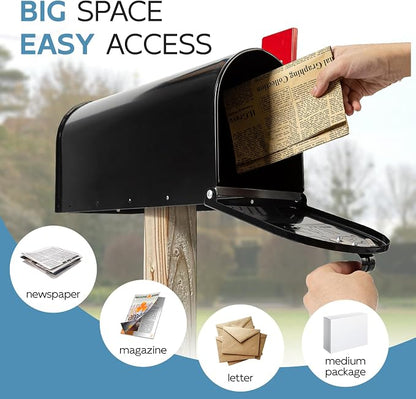 BlissBoard Black Metal Mailbox, Galvanized Steel Outside Mailboxes, Standard Medium Capacity, 20 x 8.7 x 6.7 Inches