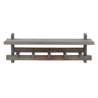 APPAFUN Wooden Coat Rack Wall Mount with Shelf, 28-Inch Hat Organizer and Entryway Storage Rack for Coats, Bags and Keys, Wall-Mounted for Bedroom, Living Room, Hallway, Rustic Brush Grey