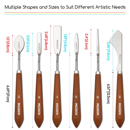 MEEDEN Artist Painting Knife Set: 6Pcs Unique-Shaped Stainless Steel Art Painting Knives with Wooden Handle - Art Supplies for Oil Acrylic Gesso Canvas Painting