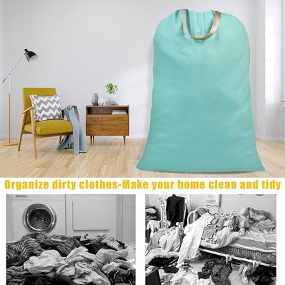 Cotton Canvas Laundry Bag with Handles & Drawstring Straps, Heavy Duty Extra