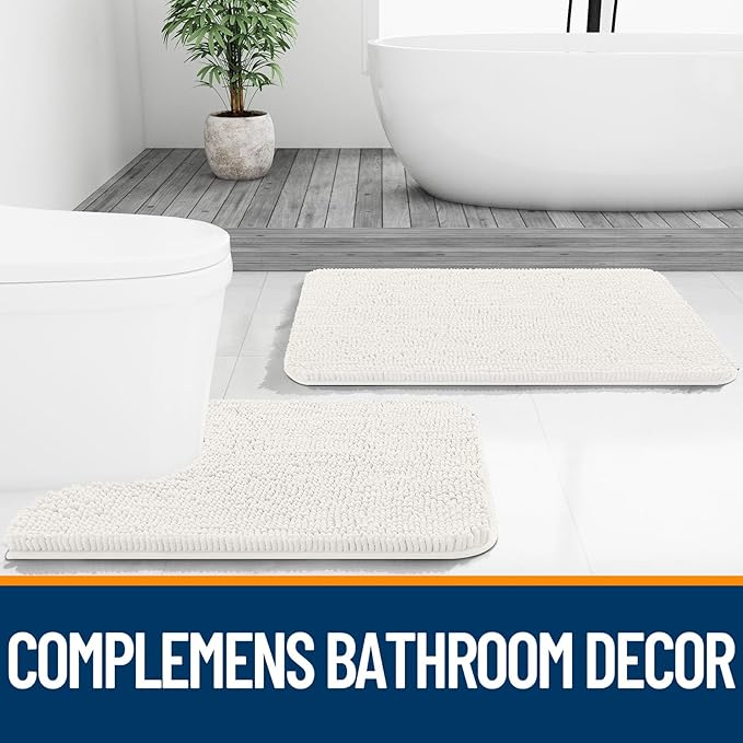OLANLY Bathroom Rugs 32x20, Extra Soft Absorbent Chenille Bath Rugs, Rubber Backing Quick Dry, Machine Washable Bath Mats for Bathroom Floor, Tub and Shower, Home Decor Accessories, Ivory