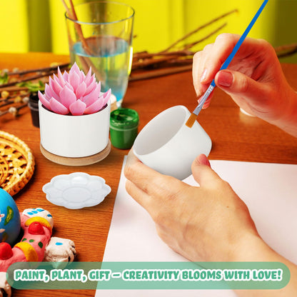 SiliFine 12 Sets DIY Ceramic Succulent Pots Painted Ceramic Flower Pots with Drainage Holes, Paints, Brushes, Palettes, Trays for DIY Event Adults Craft Birthday Gifts