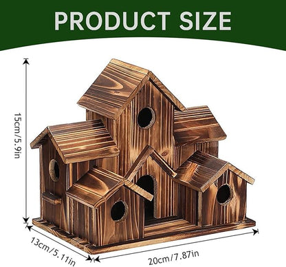 6 Hole Handmade Bird House, Bird Houses for Outside, Hummingbird House, Hanging Nest Box for Birds, Outdoor Wooden Birdhouses for Outside, Backyard, Garden, Patio, Nature Lovers Gift (2pcs)
