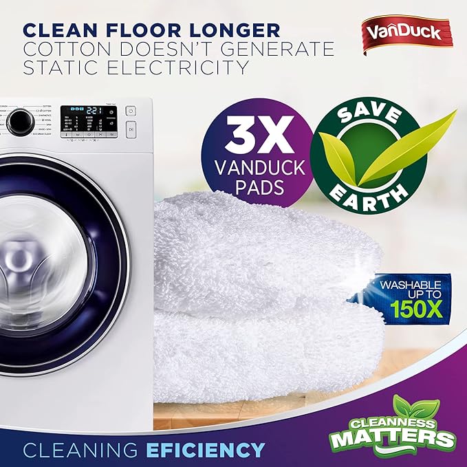VanDuck 100% Cotton Terry Mop Pads 15x8 Inches 3-Pack, Terry Cloth Mop Covers