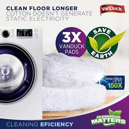 VanDuck 100% Cotton Terry Mop Pads 15x8 Inches 3-Pack, Terry Cloth Mop Covers