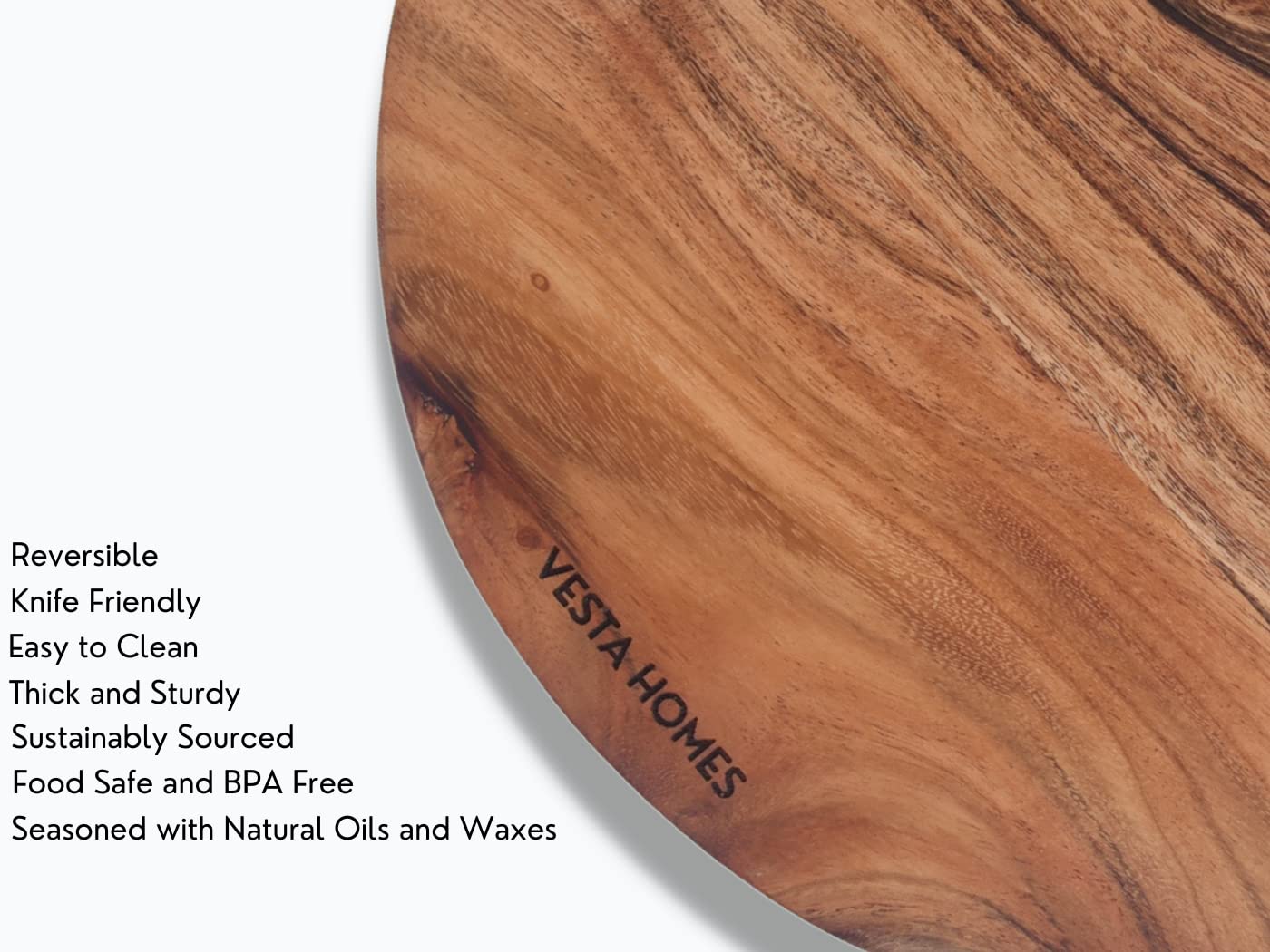 Vesta Homes Wooden Round Chopping Board/Cutting Board/Serving Board, Plate for Pizza, Vegetables, Fruits and Cheese Acacia Wood 11.5 x 11.5 Inches Handcrafted Natural