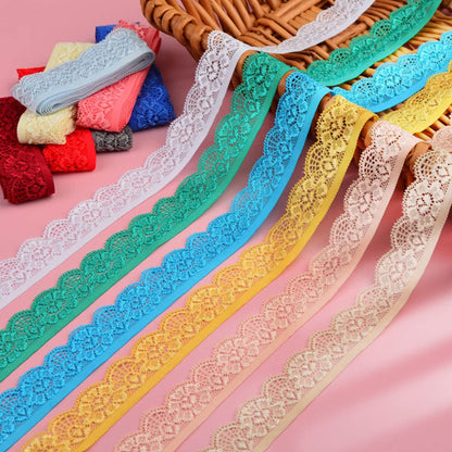 20 Yards 1inch Wide Stretchy Lace Trim 1inch Wide Embroidered Floral Lace Fabric Scalloped Edge Ribbon for Bra Lingerie Underwear Sewing Craft (Beige)