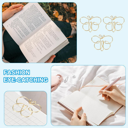 PATIKIL Cute Paper Clip, 60Pcs Butterfly Shape Paper Clip Metal Funny Bookmarks Planner Clips Clamp for Home Office Supplies Desk File Organization Wedding Decoration, Gold