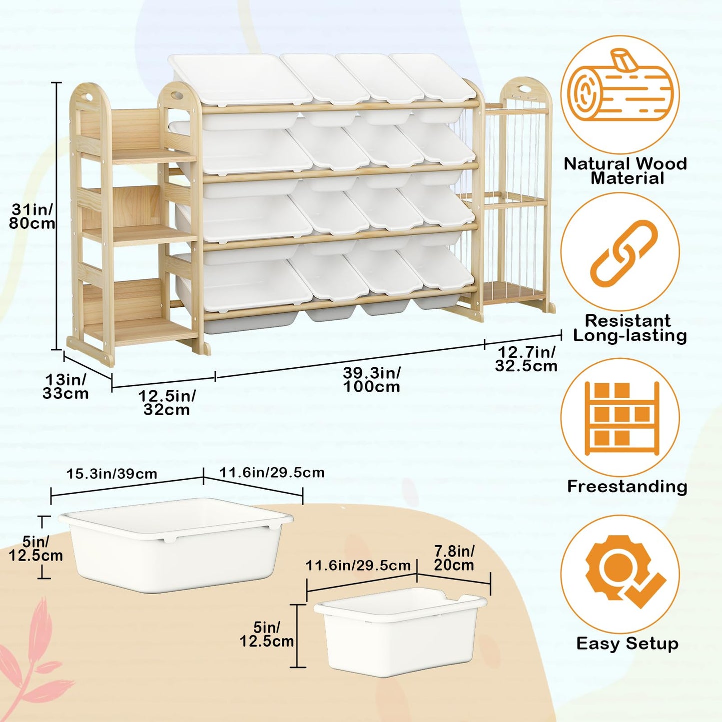 Large Kids Toy Storage Organizer, Toy Organizers and Storage with Stuffed Animal Storage, Toy Storage Shelf with 3 Shelves, 16 Storage Bins, Kids Bookshelf, Toy Holder for Playrooms, Bedrooms, White