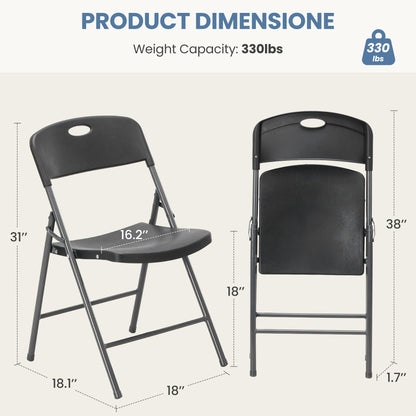 DUMOS 2 Pack Black Folding Chairs, Plastic Portable Stackable Dining Chairs with Metal Frame, for Indoor Outdoor, for Home and Office, Conference, Party, Event, Wedding, Birthday, Black