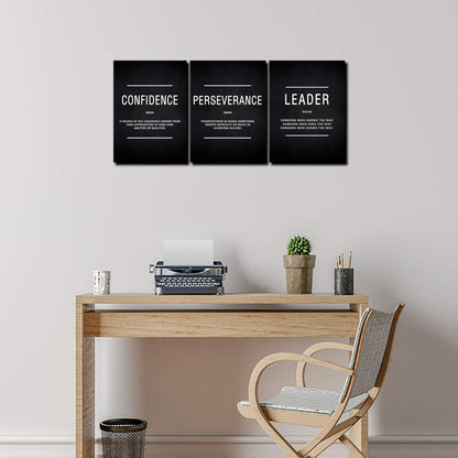 KAWAHONE Large Motivation Posters for Office, Inspiration Leader Confidence Perseverance Quotes Success Canvas Wall Art Framed Positive Sayings Wall Hanging for Home Office Workplace -20''x 28''x 3PCS