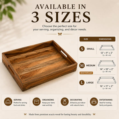 WEBHUSHI Acacia and Mango Wood Serving Tray, 14 x 10 Inches, Brown, 1.5