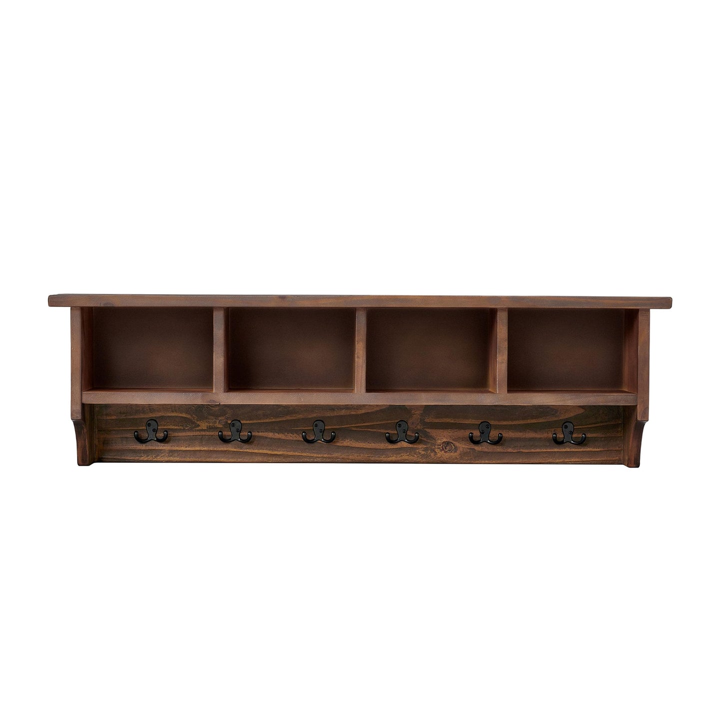 Alaterre Furniture Pomona Entryway Coat Rack – Rustic Farmhouse 48-Inch Wall-Mounted Coat Rack with 6 Double Hooks & 4 Open Cubbies – Solid Wood Mudroom Storage for Entryway or Hallway (Rustic Brown)