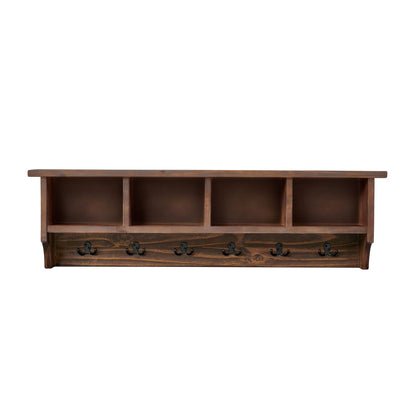 Alaterre Furniture Pomona Entryway Coat Rack – Rustic Farmhouse 48-Inch Wall-Mounted Coat Rack with 6 Double Hooks & 4 Open Cubbies – Solid Wood Mudroom Storage for Entryway or Hallway (Rustic Brown)