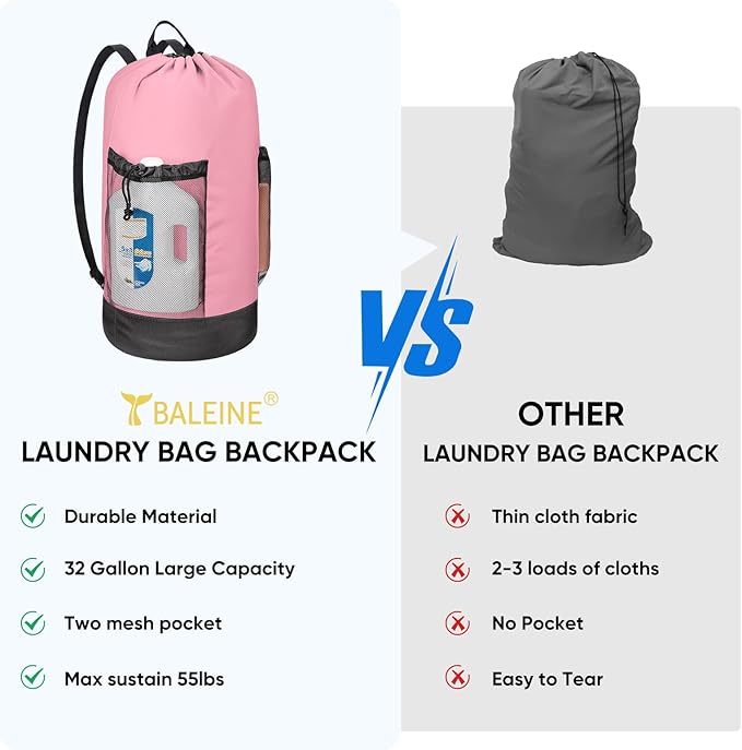 BALEINE 2PK 120L Laundry Bag Backpack, 900D Oxford Fabric Large Travel Laundry