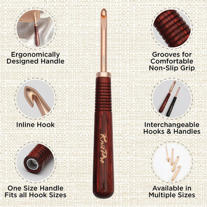 KnitPro Oasis Chunky Crochet Set - 1 Wooden Handle, 7 Hooks in Sizes 5.5mm to 10mm, 1 Rose Gold Scissors, 1 Tape Measure, 10 Metal Locking Stitch Markers, 1 Gripper