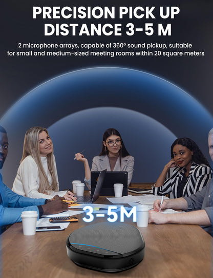 Conference Speaker and Microphone, 360° Enhanced Voice Pickup with 2 AI Mics, Echo & Noise Reduction, USB-C Plug & Play Speakerphone for Zoom Skype Teams Calls, for Home Office and Meeting Room