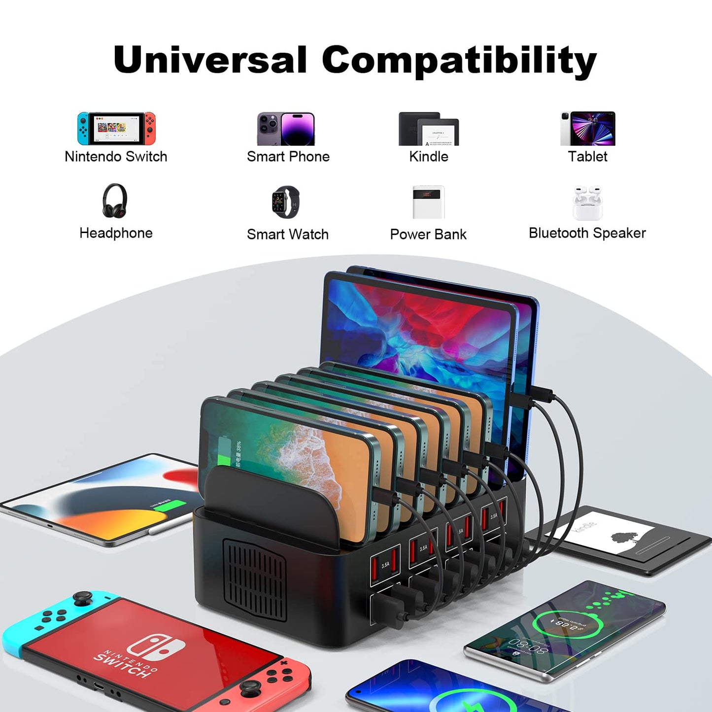 Charging Station for Multiple Devices,Cinlinso 150W/35A 16 Port USB Charging Station,Multi Device Fast Charger Organizer Compatible with iPad,Tablet,Kindle Cell Phone and Other Electronic