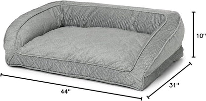 Orvis Comfort Fill-Eco Couch Dog Bed – Plush Three-Sided Bolster with Comfort Fill-Eco Cushion, Quilted Cover, Zip-Off & Machine Washable, Grey Tweed - Large