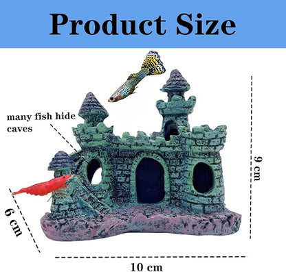 Small Aquarium Castle Decor , Mini Cute Fish Tank Castle Ornaments , Little Fish Fish Larvaes Shelter Shrimp Hide Caves Hideout for Small Medium Fish Tank Crab Shrimp Betta Cichlid Tank Decor (Blue)