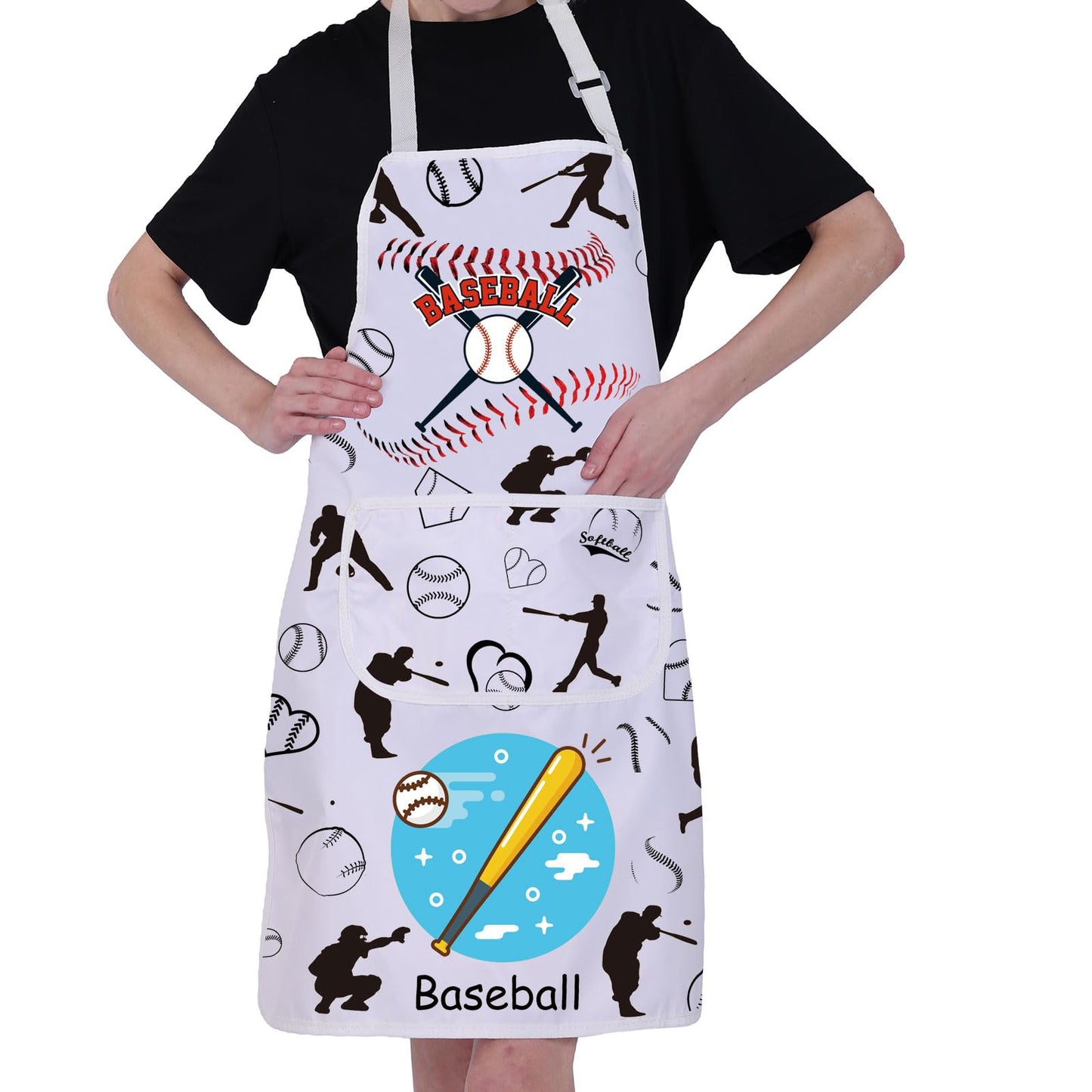 FUSTMW Baseball Apron with Pockets Baseball Gifts for Baseball Lovers Apron Baseball Cooking Kitchen Baking Chef BBQ Apron (Baseball Apron)