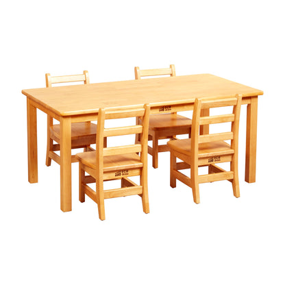 ECR4Kids 24in x 48in Rectangular Hardwood Table with 20in Legs and Four 10in Chair, Kids Furniture, Honey