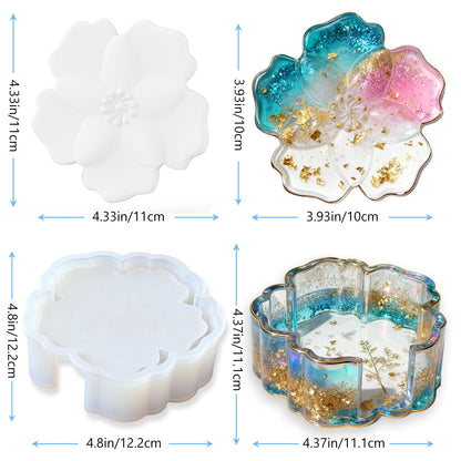 Panamalar Silicone Coaster Resin Molds, 5PCS Flower Coaster Molds with Holder Mold for Epoxy Resin, Coaster Tray Resin Casting Molds for DIY Art Craft Home Decoration Table Wine Cup Mat