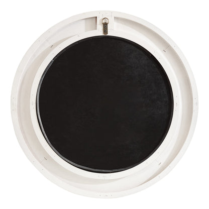 Kate and Laurel Engrahm Rustic Engraved Wooden Round Mirror, 26 Inch Diameter, Rustic Brown and White, Modern Farmhouse Distressed Circle Mirror for Use as Bathroom Mirror for Over Sink