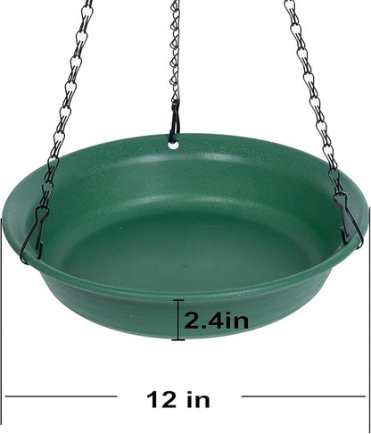 VUWEZ Hanging Bird Feeder & BirdBath for Outdoors, Wild Bird Feeders Tray, Hanging Birdbaths Trays for Outside, Cardinal, Blue Jay, Crow, Birdfeeders Outside (12", 1 Pcs with Hole & 1 Pcs No Hole)