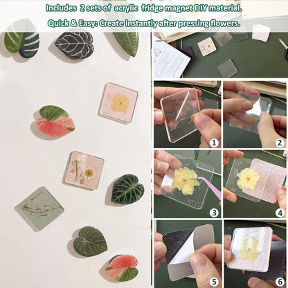 KAXYEW Mini Flower Press Kit, 3.9"x3.9" Wooden Flowers Pressing Boards DIY Pressed Flowers Art - Fridge Magnet Bookmark Art Craftst Presservation Gifts for Flower Plant Lovers