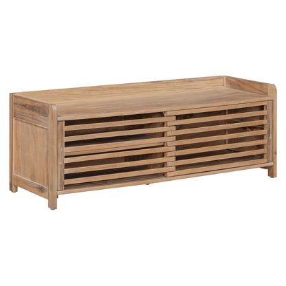 Ball & Cast Entryway Storage Bench with Shutter Doors, 43.3" Wooden Shoes Organizer, Modern Movable Upholstered Seat Entryway Shoe Rack Cabinet for Hallway Living Room, Natural White