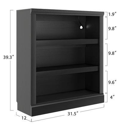 Unikito 3-Tier Storage Bookcase with Adjustable Shelves, Modern Wood Storage Organizer Rack, Free Standing Decorative Display Shelf for Home Office, Living Room and Bedroom-Black