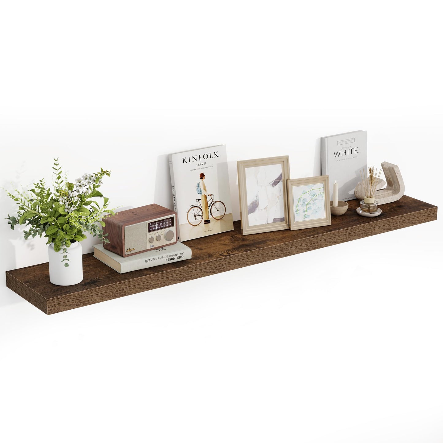 Acovy 55 Inch Floating Shelves, 55"x9.25"x1.5" Inch Deep Floating Shelves for Wall, Wooden Shelves for Bathroom, Bedroom, Living Room, Brown, 1 Piece