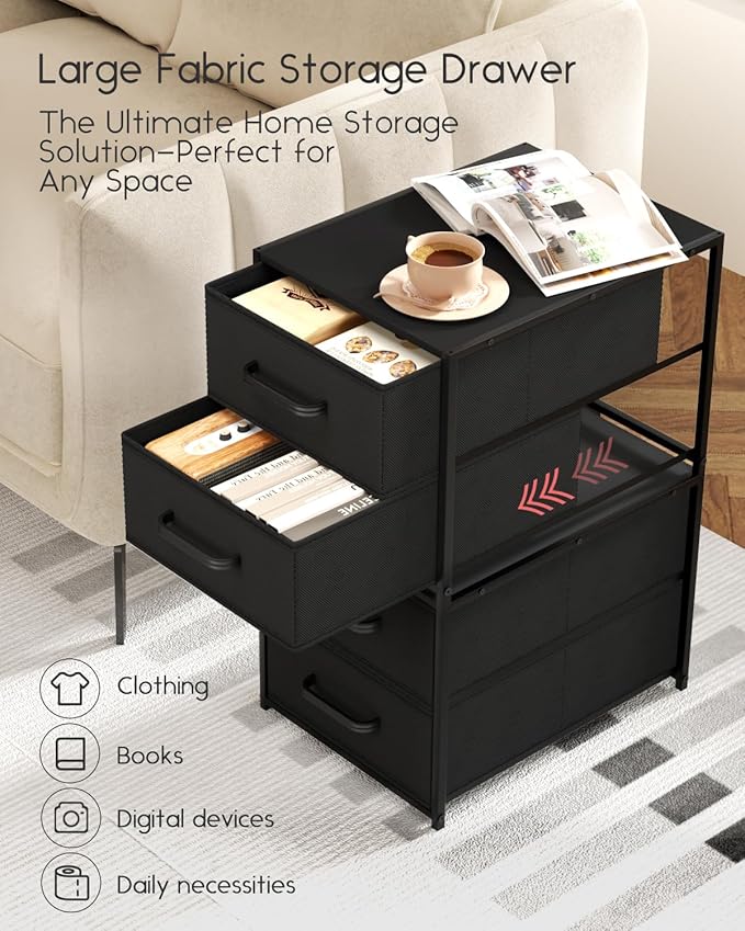 Homsorout 2 Drawers for Closet -Small Fabric Dresser Closet Storage | 1 Pack Black, Stackable Storage, Wooden Top & Metal Frame, Closet Drawer Units, For Bedroom, Dorm, Living room