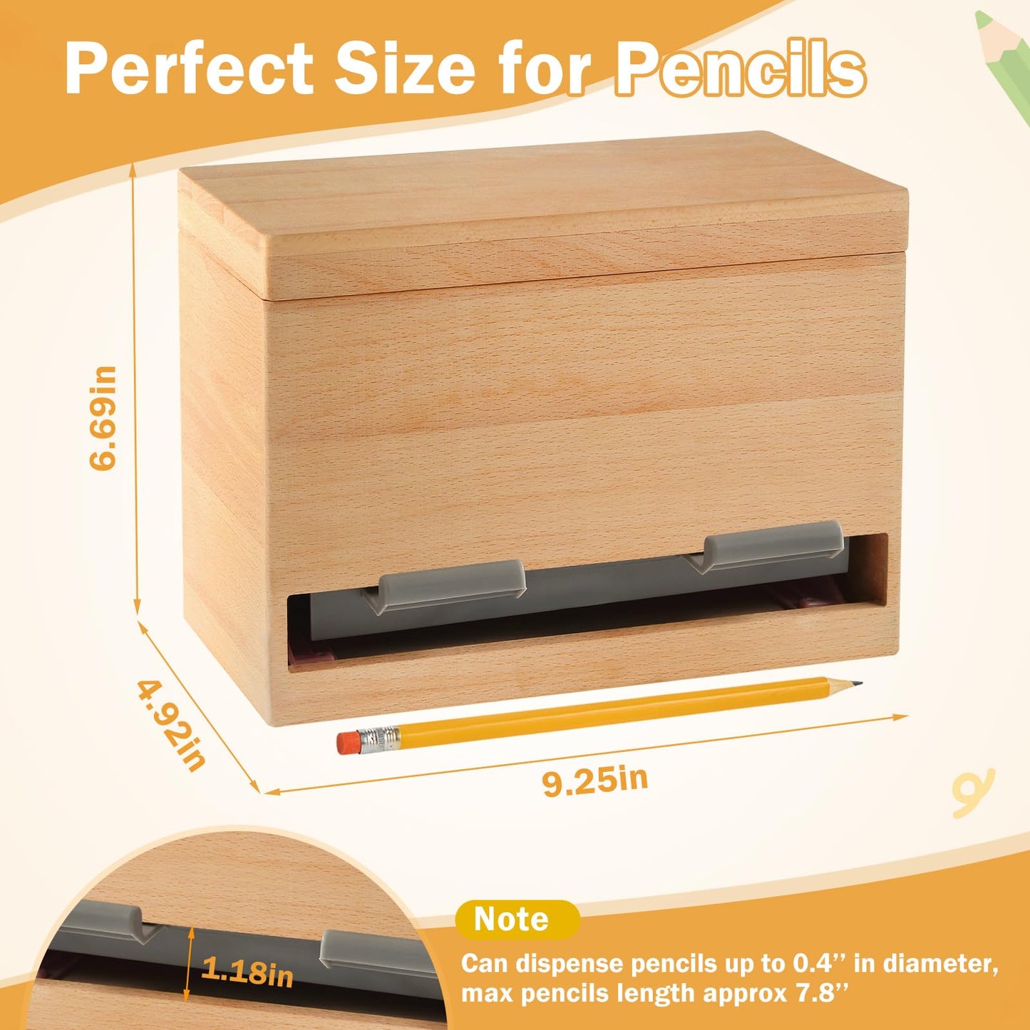 Aigybobo Pencil Dispenser for Classroom, Wooden Pencil Holder for Desk, Teacher Must Haves for Organization and Storage, Pencils Straw Dispenser for Classroom Office Kitchen Restaurant