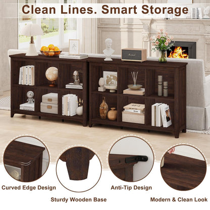 BON AUGURE 6 Cube Storage Organizer Book Shelf, Horizontal Bookshelf with Round Corners, Rustic Low Wooden Bookcase for Living Room, Bedroom, Office - Brown Cherry, 43" Wide