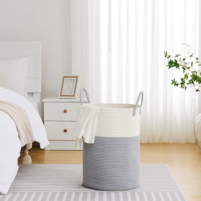 VIPOSCO Large Laundry Hamper, Tall Woven Rope Storage Basket