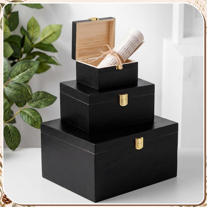 Novabright 3 Pack Wooden Keepsake Box, 3 Size Handmade Decorative Treasure Chest Box, Gift Ideas for Men & Women Jewelry Rings Storage(Black,Pine Wood,Simple)