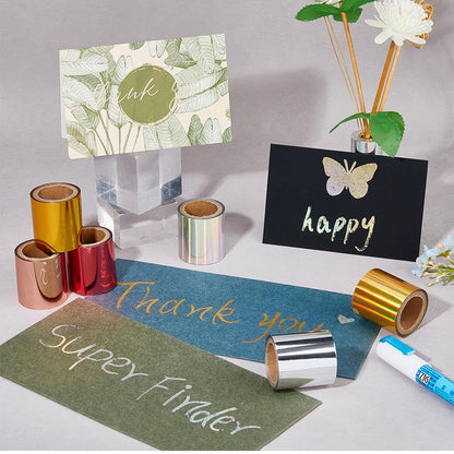 SUPERFINDINGS 6 Rolls 6 Colors Total 60m PET Hot Foil Transfer Roll Hot Foil Stamping Paper 4cm Width Heat Transfer Foil Elegance Craft Paper, 10m/Roll