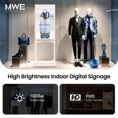 MWE 43 Inch Indoor Digital Signage Display, 1000 Nits Window Advertising Display Kiosk, Free Custom Logo Nameplate, Support Floor Standing or Ceiling Mounted, for Retail Store Window Promotion