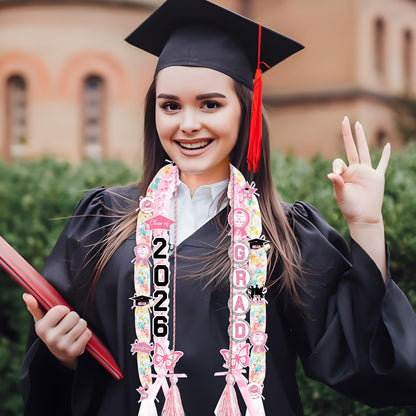 80UncleKimby Pink and White Graduation Decorations 2026 DIY Candy Leis Making Kit, Hawaiian Congrats Grad Lei Necklaces Party Supplies(Assembly Needed)