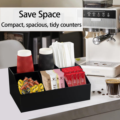 Watpot Coffee Bar Station Organizer for Countertop, Acrylic Coffee Pods Sugar Packets Tea Bags Storage Basket for Countertop, Black