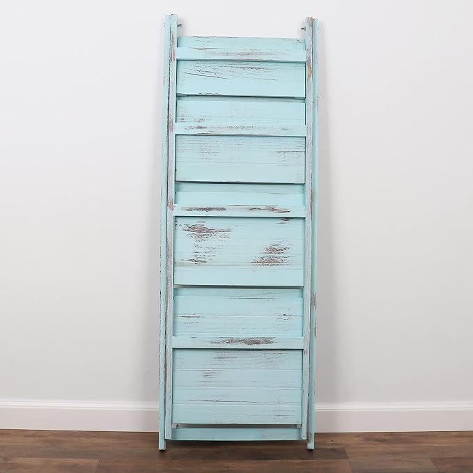 Ladder Shelf - Distressed Leaning Bookshelf (Turquoise)