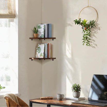 Demigo Corner Shelf Wall Mount, Set of 2 Solid Acacia Wood 11.8 x 16.5 inches Floating Corner Shelves, Smooth - Durable - Attractive Corner Shelves for Bedroom Living Room Bathroom Kitchen