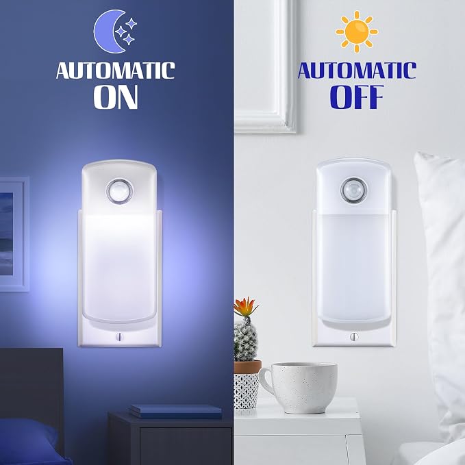 Enhon Emergency Power Failure Night Lights, 5-in-1 Multi Color LED Light, Rechargeable Flashlight with Foldable Plug, Automatic On Off Motion Sensor for Bedrooms, Hallways, Black Outs(6 Pack)